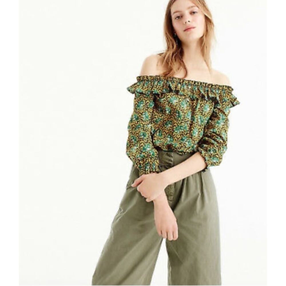 J. Crew Off The Shoulder Ratti Elephant Print Top // 4